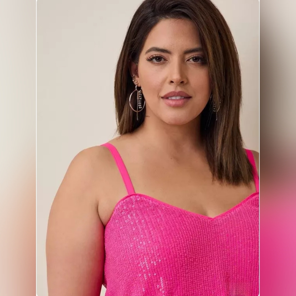 Torrid Sophie Sequin Swing Cami Size 2X Color Pink Glo (Hot Pink) NWOT - Picture 7 of 10